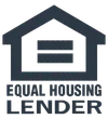 A 2d simple house outline with the words "equal housing opportunity" below it.